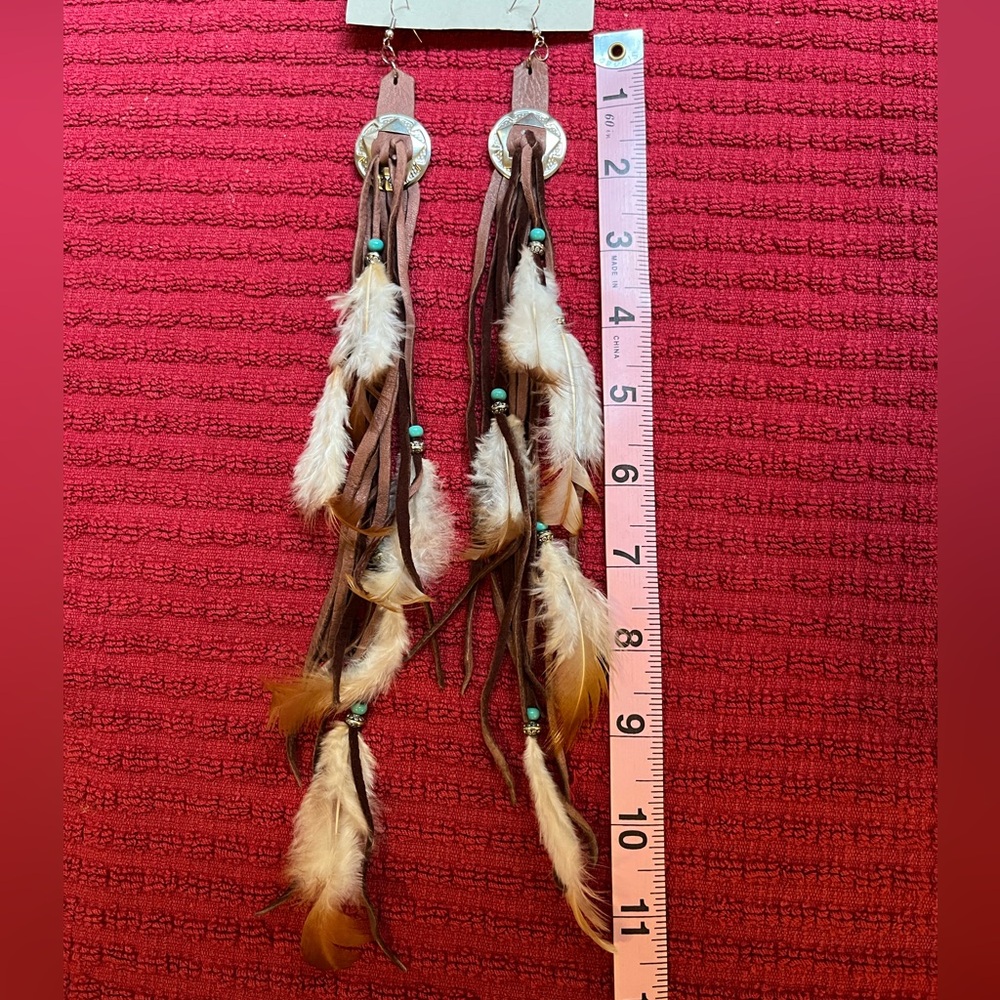 Leather & feather earrings
